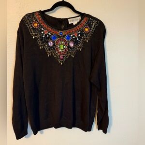 Vintage 90s Victoria Harbour Black Multicolor Beaded Women’s Sweater - Size L